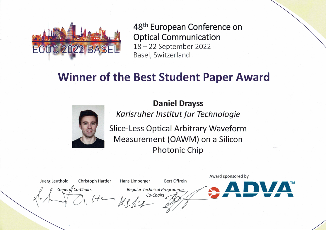 KIT IPQ News Best Student Paper Award at ECOC 2022
